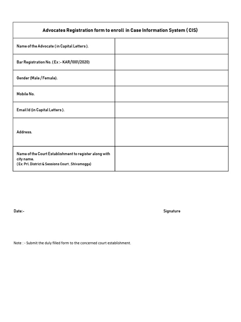 Advocate Registration Form for CIS | PDF