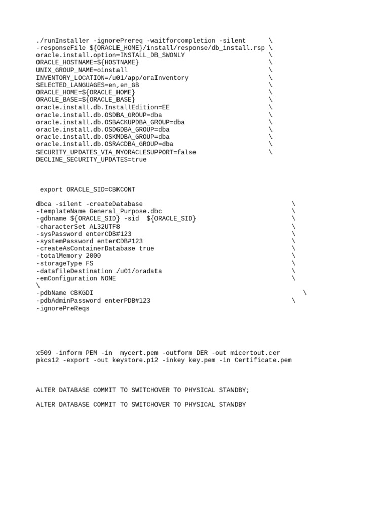 Database silent install and creation pdf