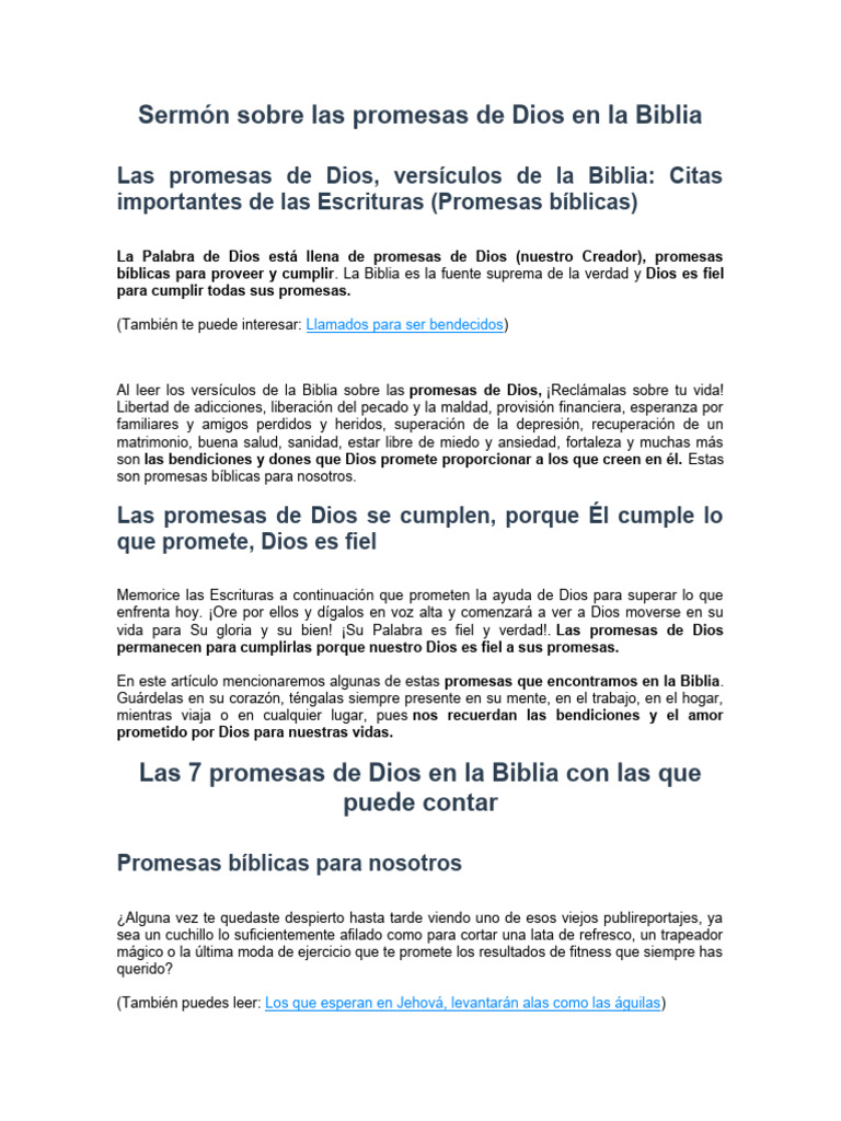 Promesas de Dios en la Biblia: 7 Claves | PDF | Dios | Oración