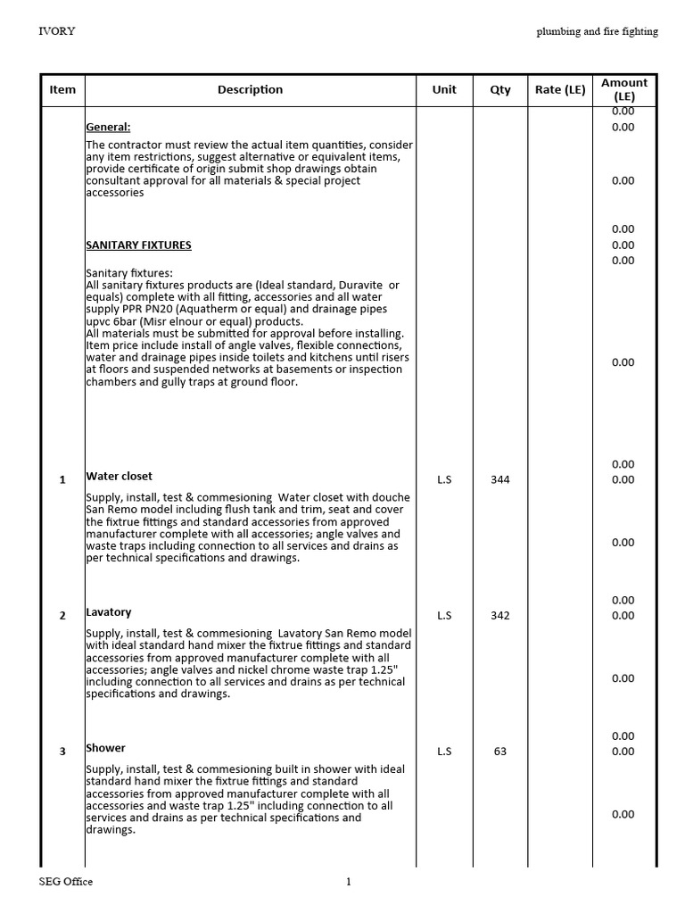 Plumbing and Fire Fighting Specifications | PDF | Plumbing | Pipe ...