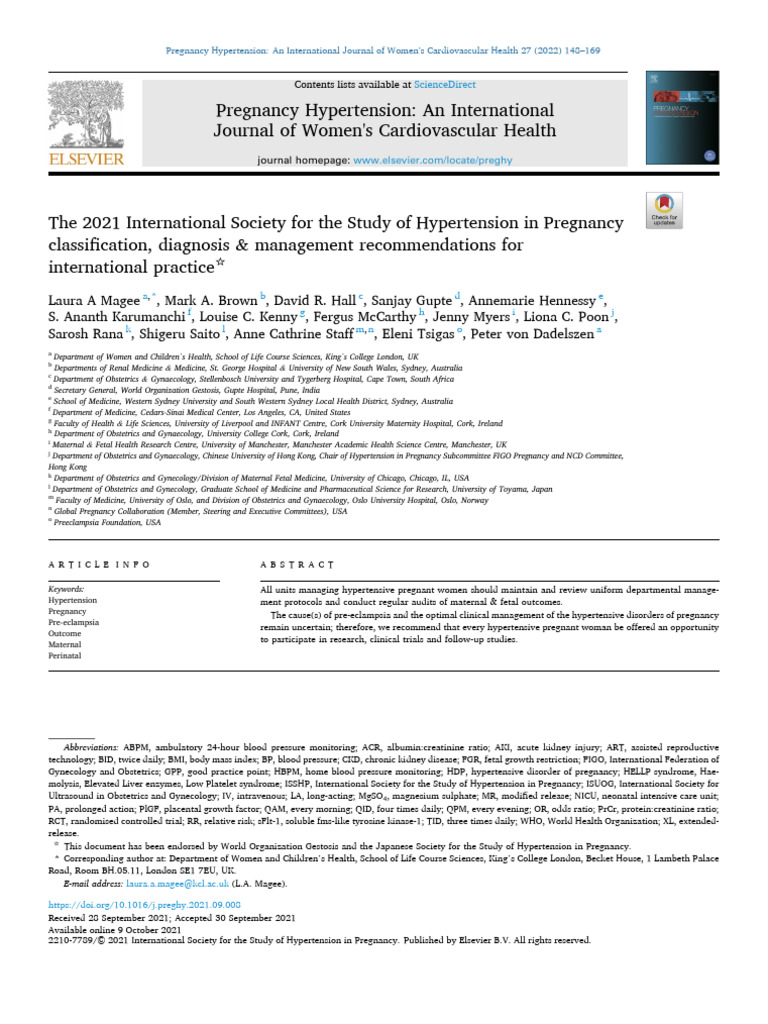 Hypertension in Pregnancy Guidelines 2021 | PDF | Hypertension ...