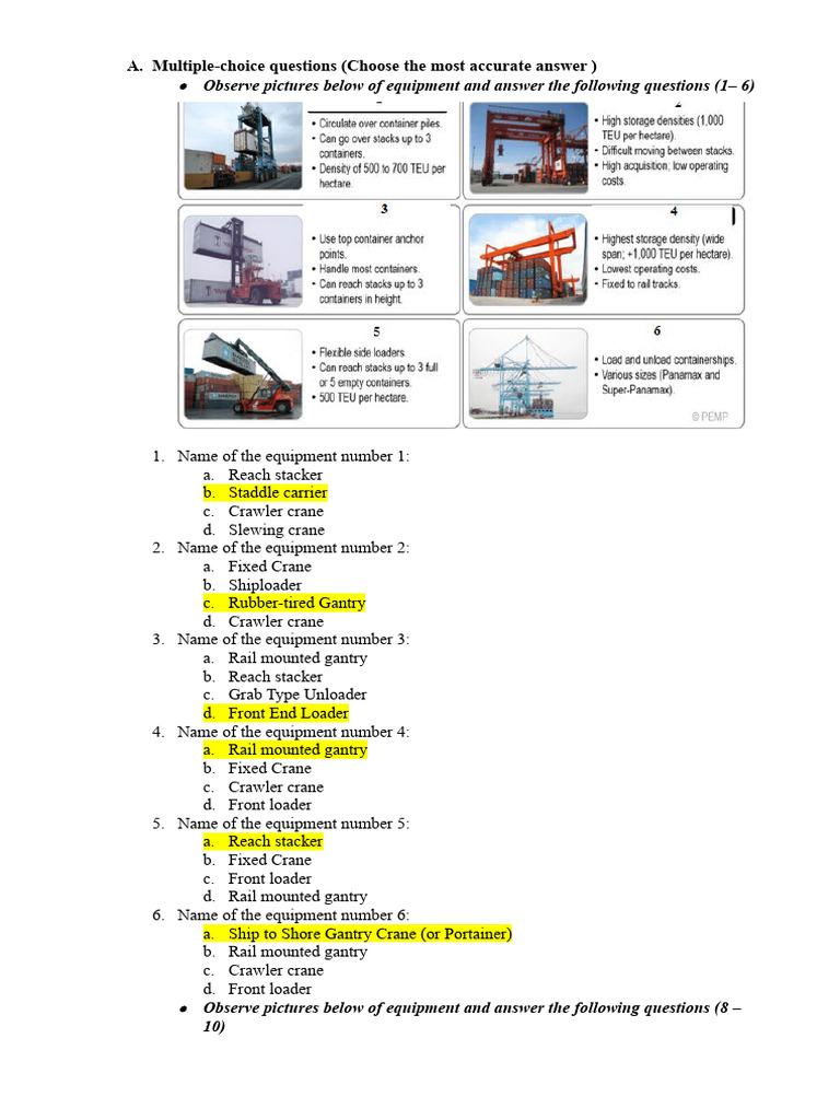 Equipment Identification and Container Packing Quiz | PDF | Cargo ...