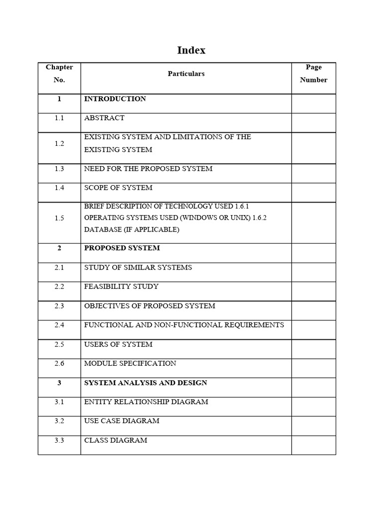 MCA Project Report Index | PDF