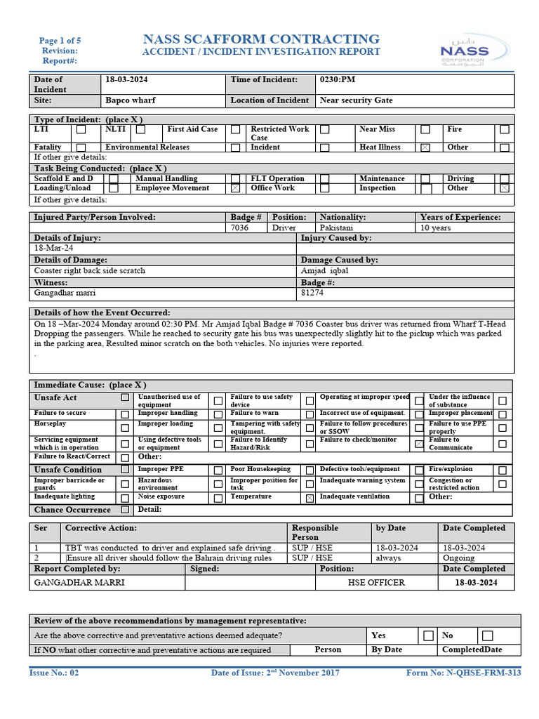 Incedent Report PDF Hazards Occupational Safety And Health