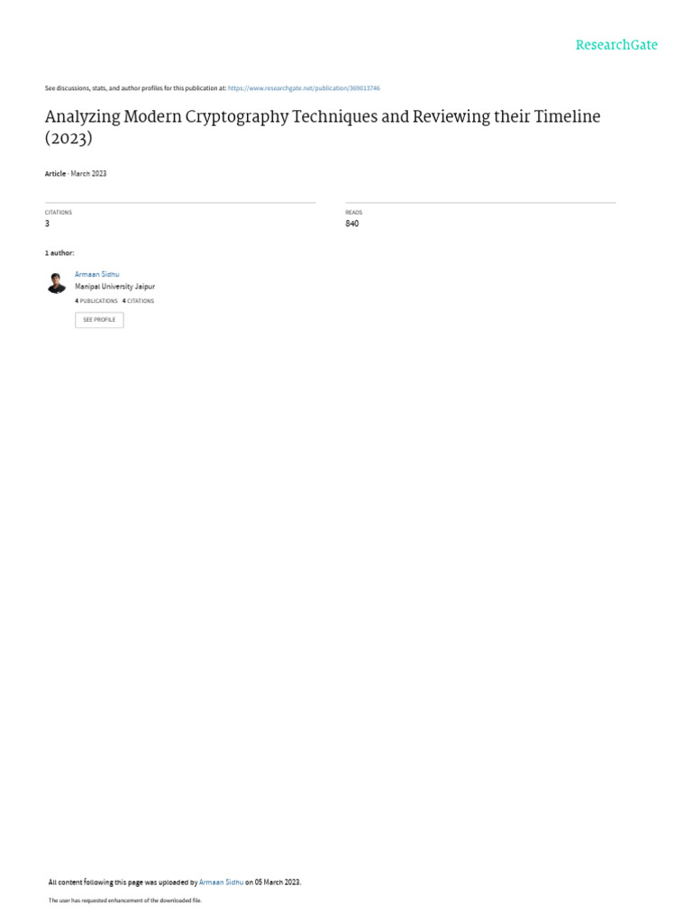 Analyzing modern cryptography techniquesand reviewingtheir timeline