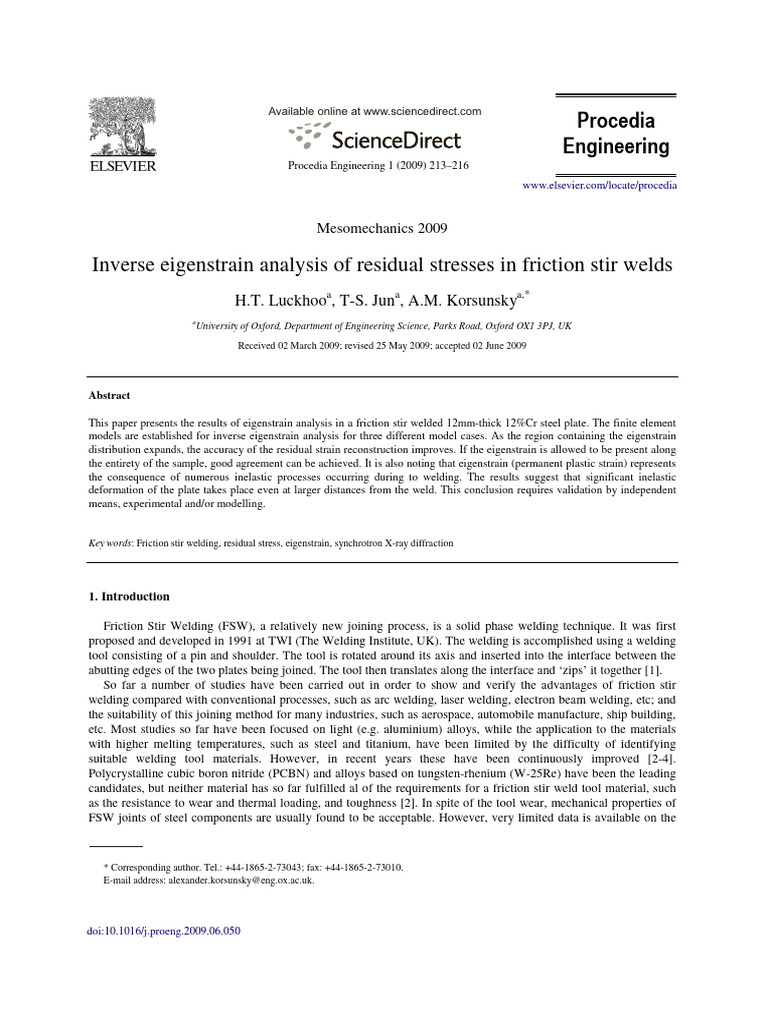 Jun Et Al 2009 Stir Weld RS Reconstruction | PDF | Welding | Construction