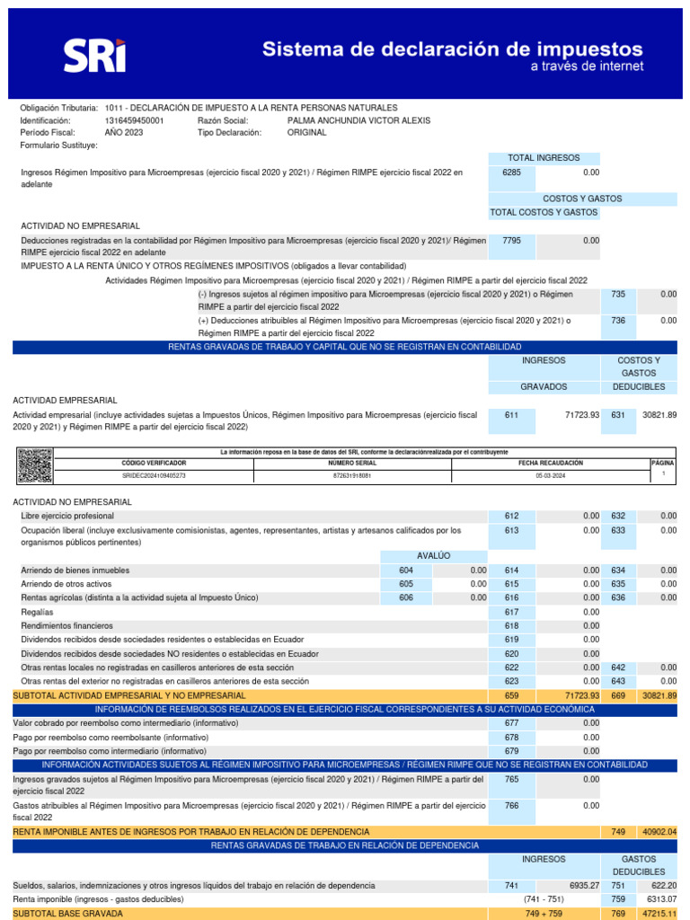 Declaración Impuesto Renta 2023 | PDF | Impuestos | Impuesto sobre la renta