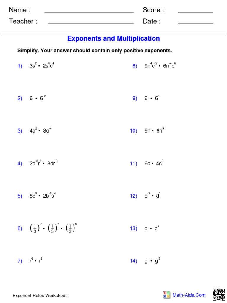 Exponents Multiplication Pdf