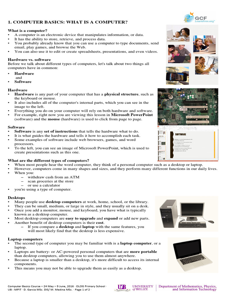 Computer Basics - What Is A Computer (Handout) | PDF | Personal ...