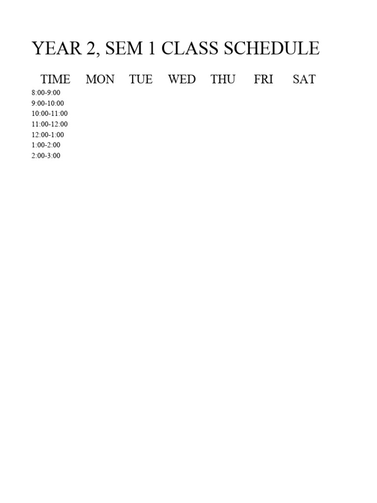Year 2 Semester 1 Class Schedule | PDF