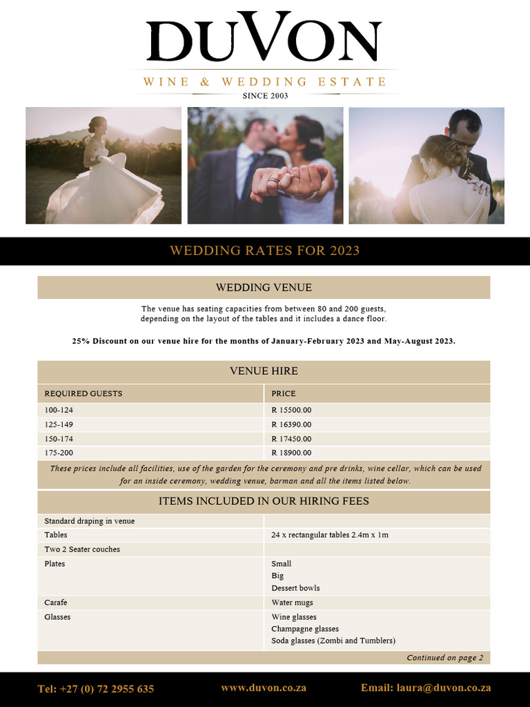 DuVon Wedding Venue Pricing 2023 | PDF | Drink | Fermented Drinks