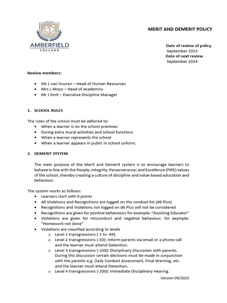 R14 - Merit and Demerit Policy 2024 | PDF | Learning | Justice