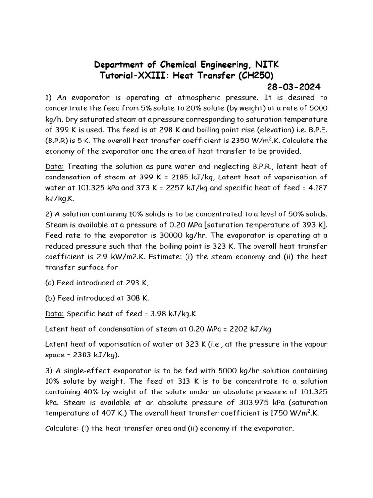 Tutorial XXIII | PDF | Steam | Heat Transfer