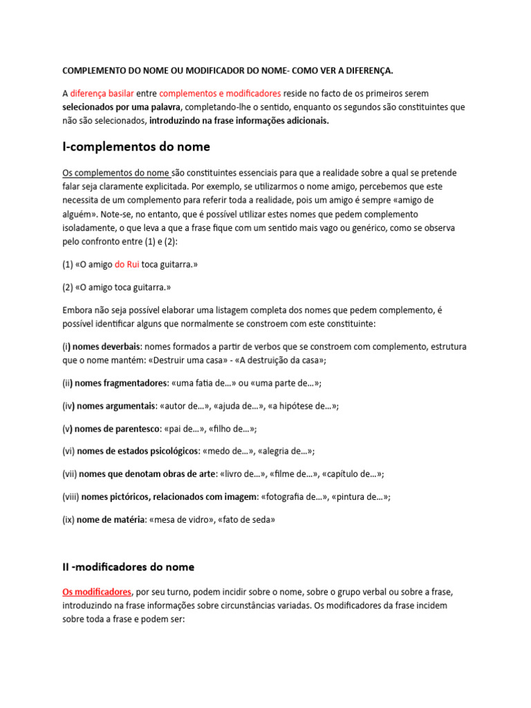 Complemento nome ou modificador pdf idiomas estudos de l nguas