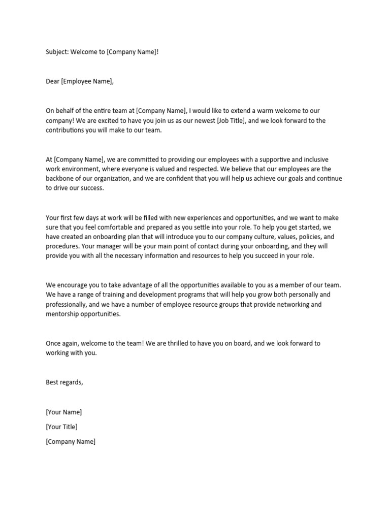 New Employee Welcome Email template PDF