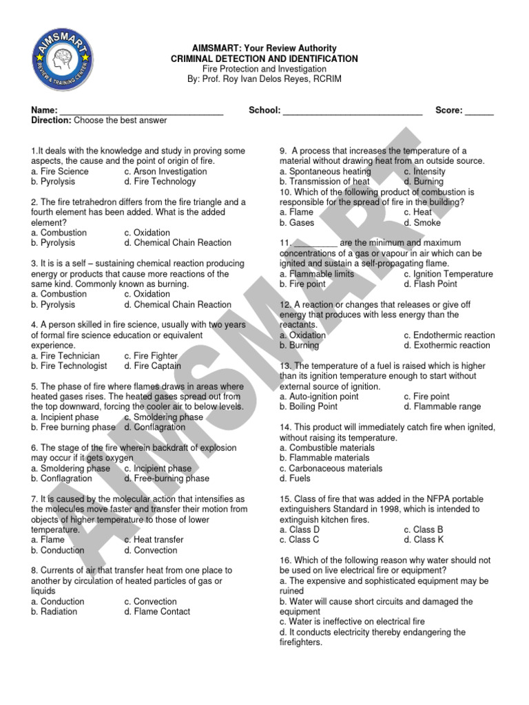 Fire Science and Investigation Quiz | PDF | Combustion | Fires