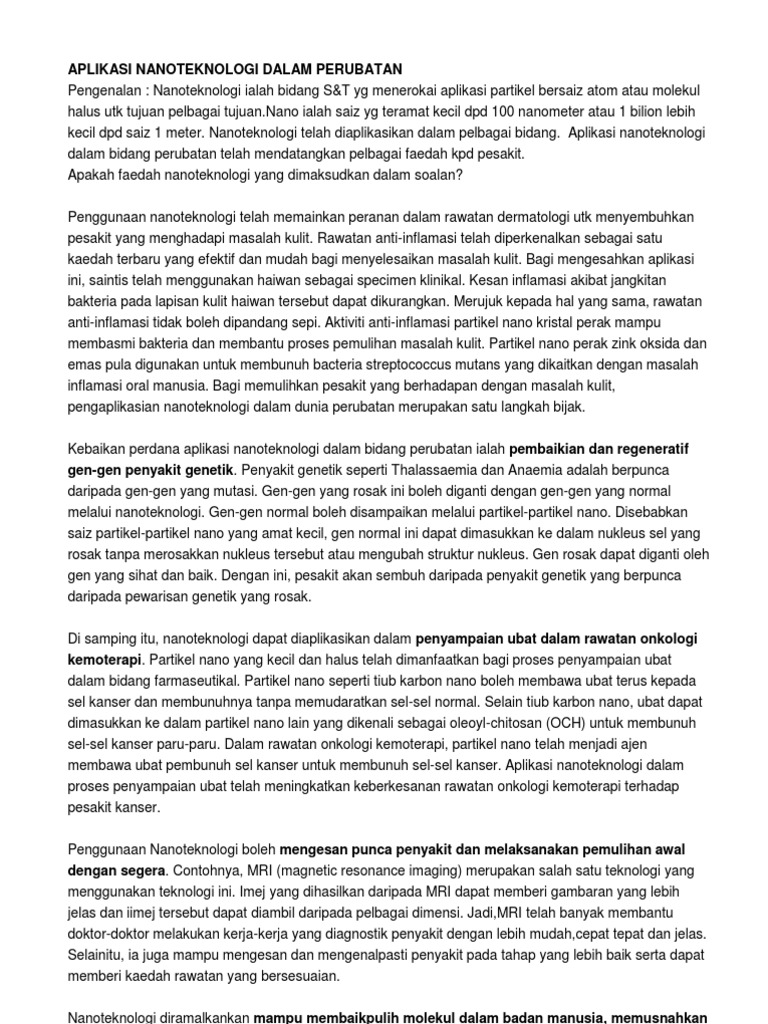 Aplikasi Nanoteknologi Dalam Perubatan Pdf