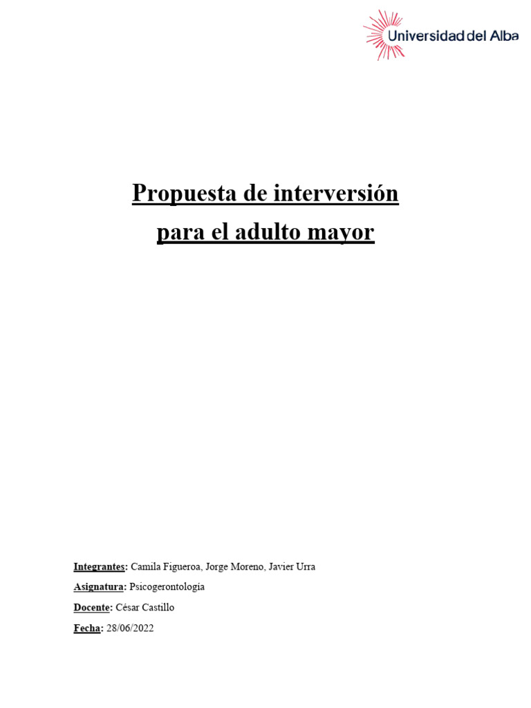 Propuesta de Intervención para Mayores | PDF | Adultos | Vejez