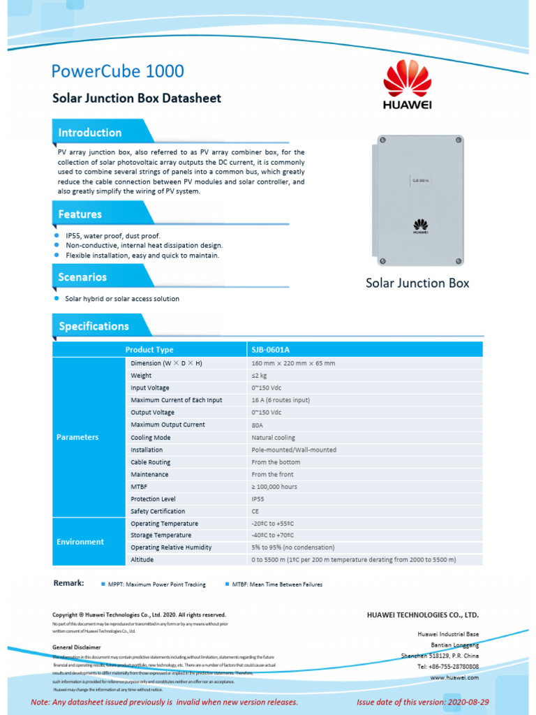 Solar Junction Box Datasheet | PDF | Photovoltaics | Photovoltaic System