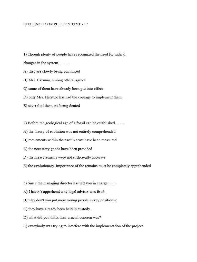 Sentence Completion Test Overview | PDF