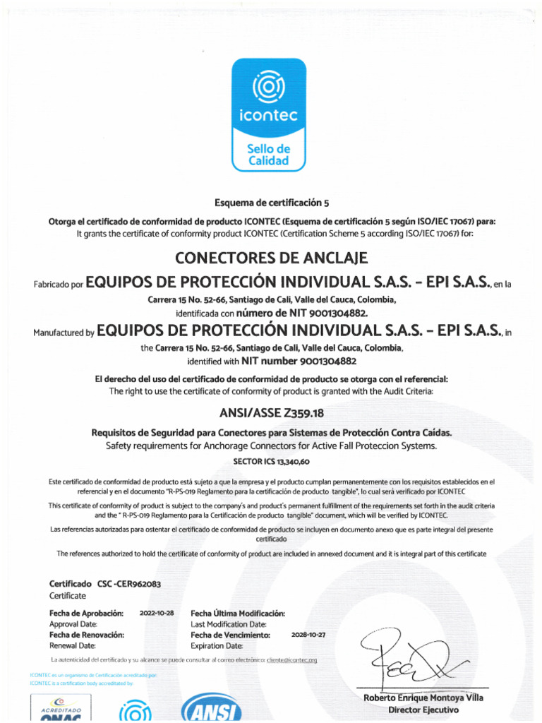 Certificado ansi z359 18 anclajes pdf