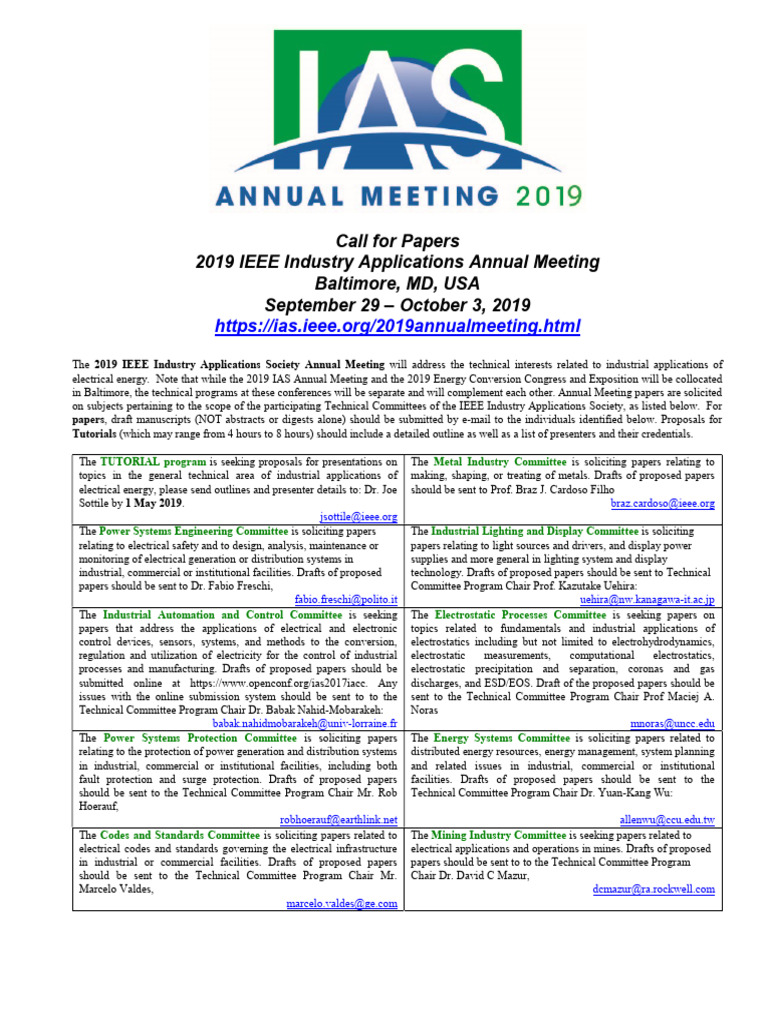 2019 Call For Papers PDF Institute Of Electrical And Electronics Engineers Electrostatic