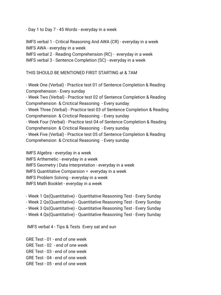 GRE Study Timetable for 5 Weeks | PDF