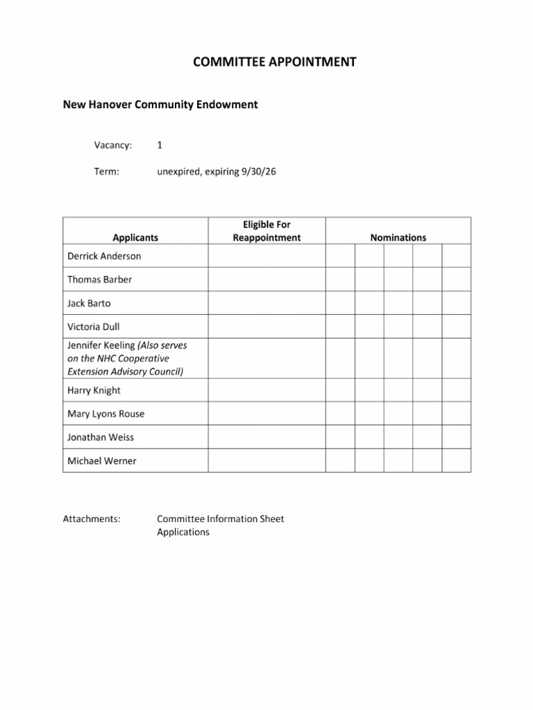 New Hanover Community Endowment Board Appointments | PDF