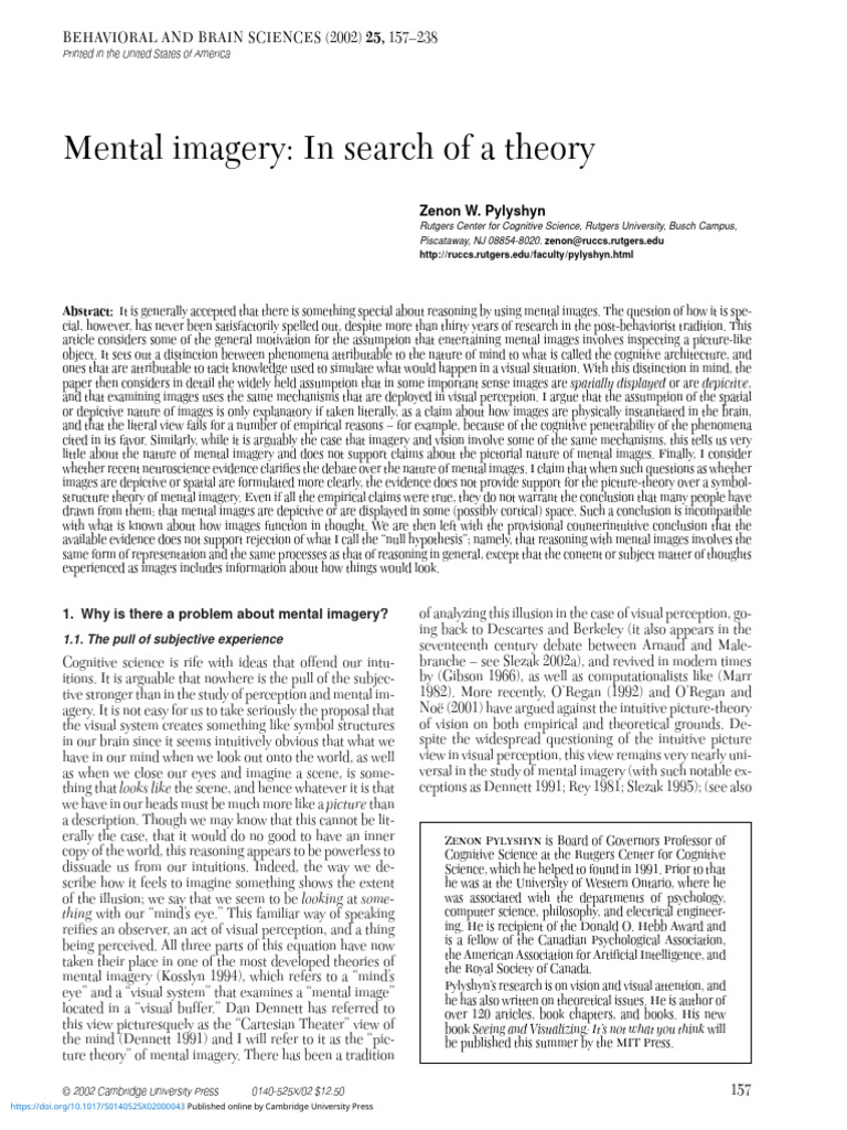 Mental Imagery in Search of A Theory | PDF | Mental Image | Mind