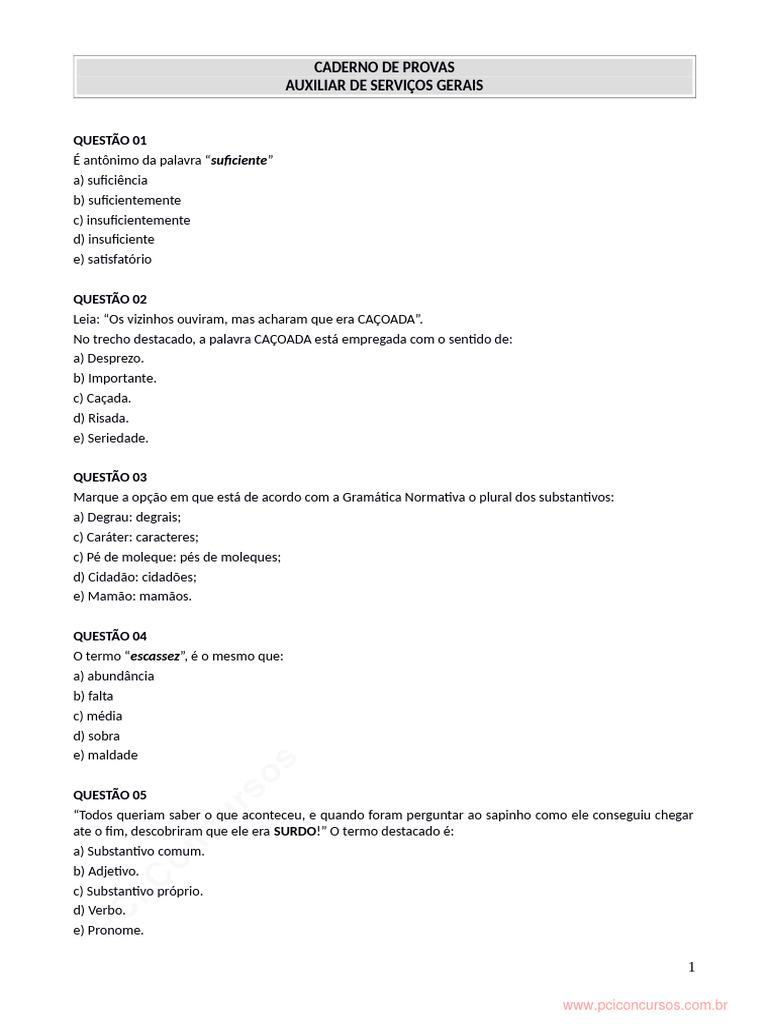 Provas para Auxiliar de Serviços Gerais | PDF | Desperdício | Embalagem ...