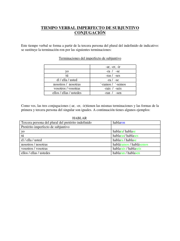Imperfecto de Subjuntivo | PDF | Verbo | Relaciones sintácticas