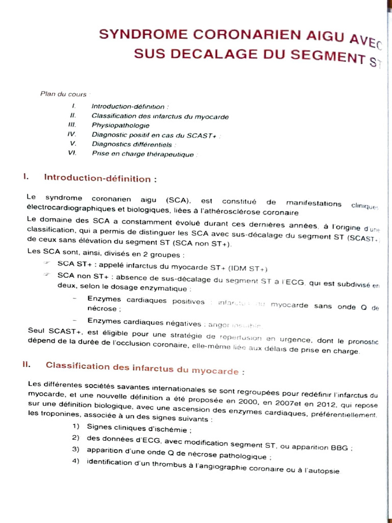 Classification des SCA et diagnostics | PDF | Infarctus du myocarde ...