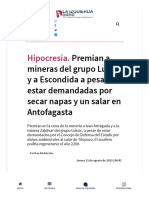 Hipocresía. Premian A Mineras Del Grupo Luksic y A Escondida A Pesar de Estar Demandadas Por Secar Napas y Un Salar en Antofagasta