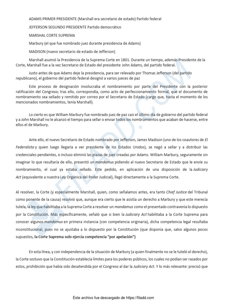 Marbury vs. Madison: Poder Judicial y Constitución | PDF | John Adams ...