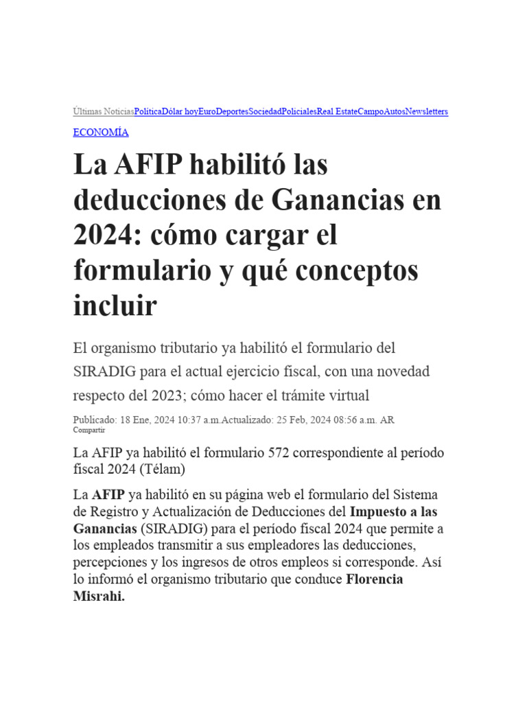Deducciones Ganancias 2024 Infobae PDF Salario Hipotecas