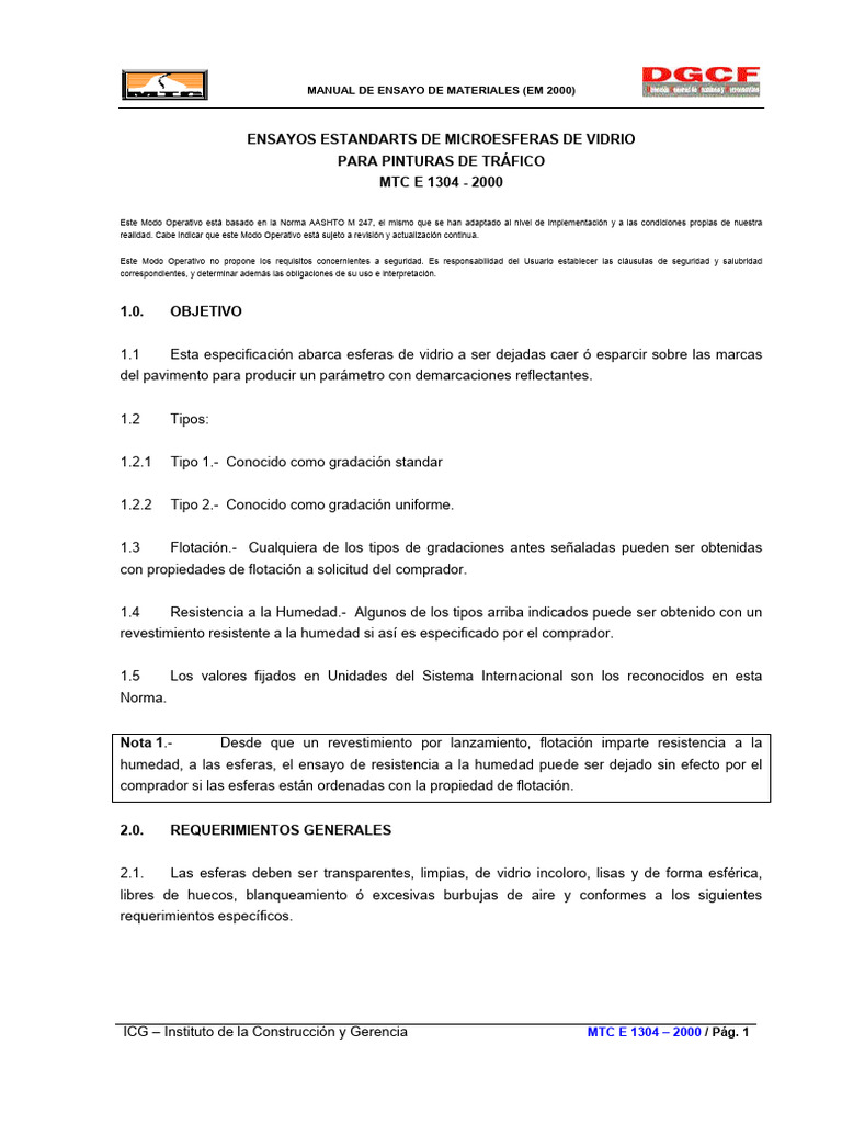 Especificaciones MTC E 1304-2000 | PDF | Metrología