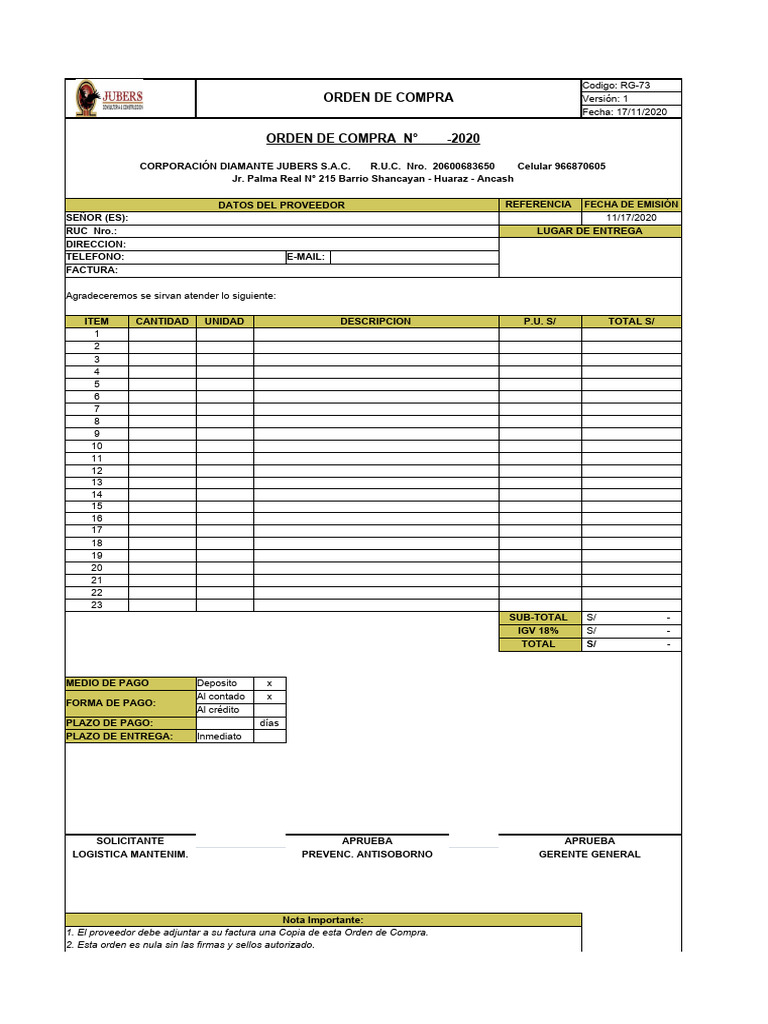 Orden de Compra - Ejemplo 17.11.2020 | PDF