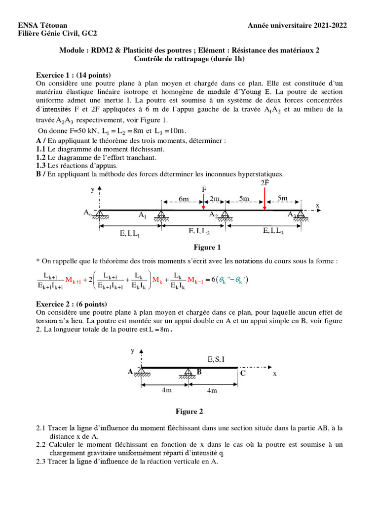 Contrôle RDM2 : Poutres et Plasticité | PDF | Flexion (matériau ...