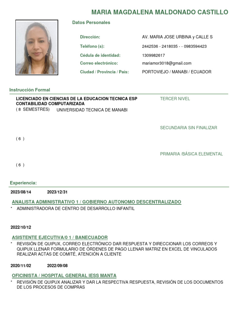 Perfil Profesional de María Maldonado | PDF | Hospital