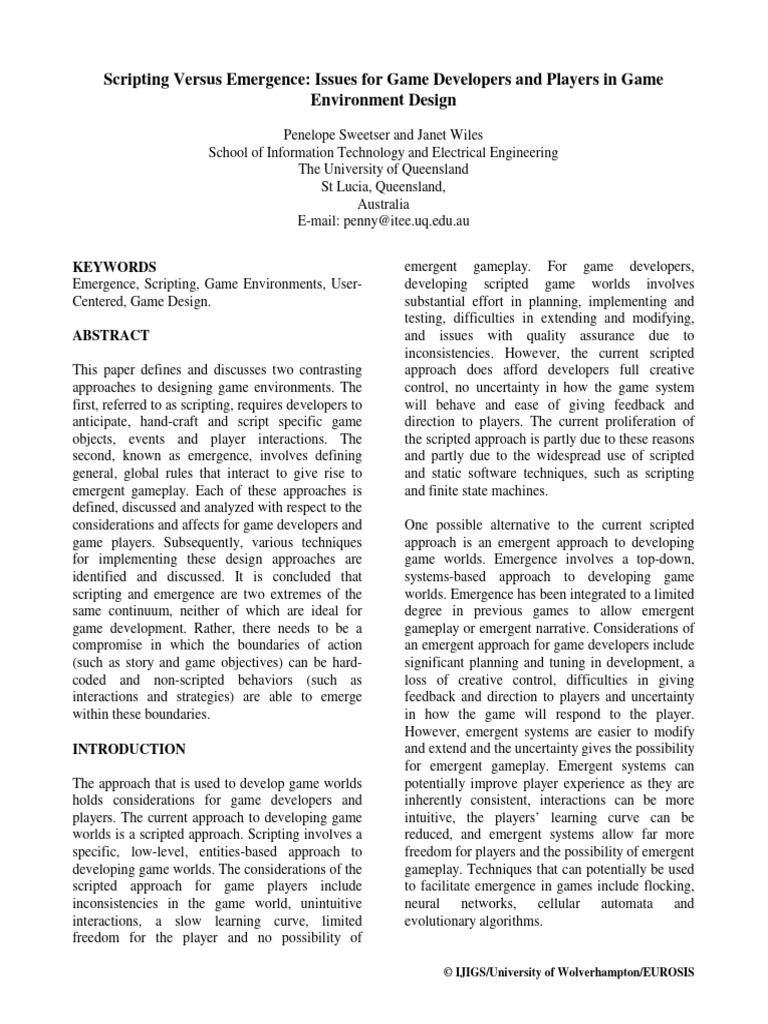 Scripting vs. Emergence in Game Design | PDF | Artificial Neural ...