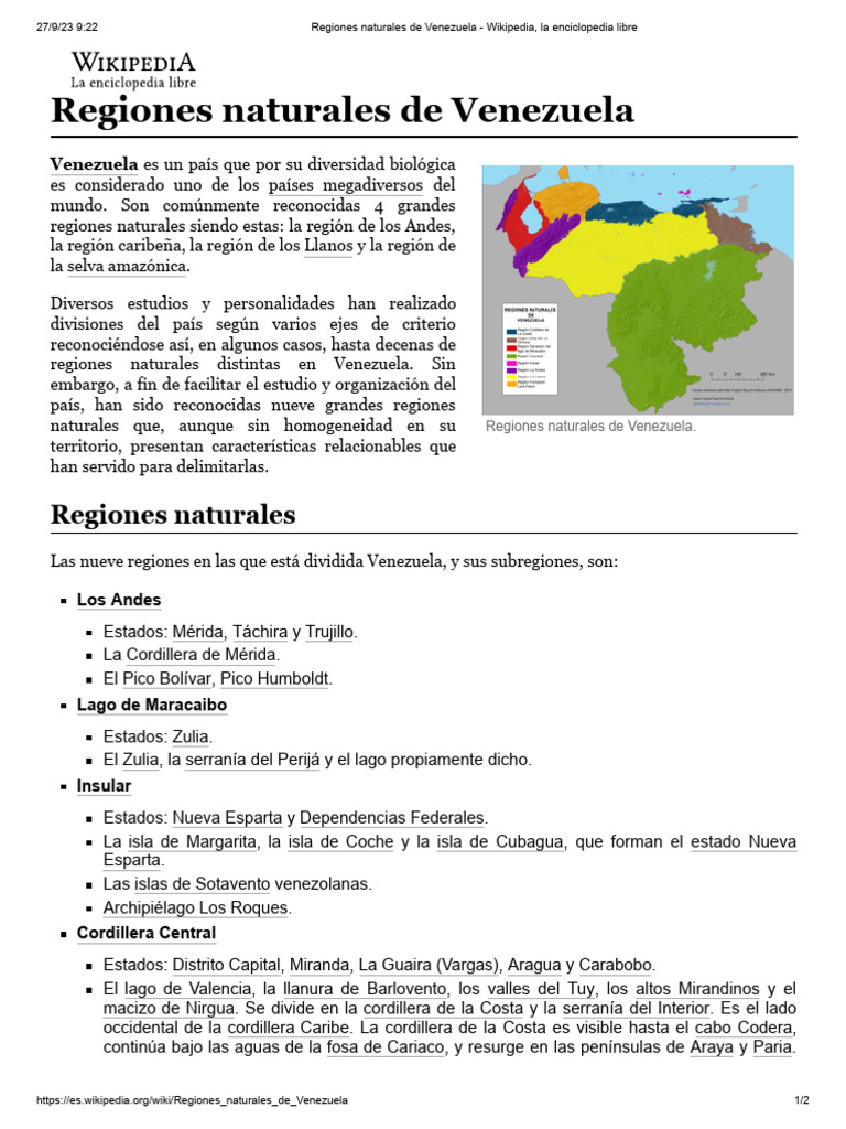 Regiones Naturales De Venezuela PDF Venezuela Geomorfolog a