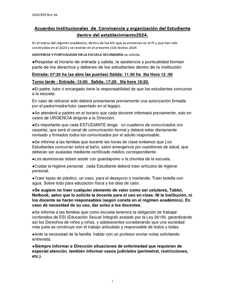 Normas de Convivencia Escolar 2024 | PDF | Escuelas