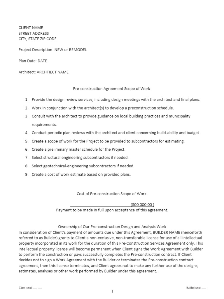 Pre-Construction Services Agreement | PDF | General Contractor | Architect