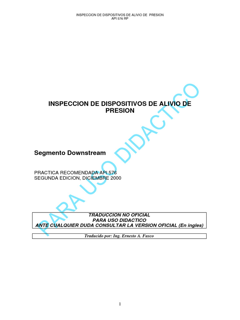Inspección de Dispositivos de Alivio API 576 | PDF | Presión ...