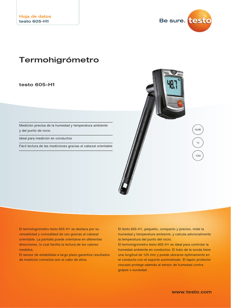 Termohigrómetro Testo 605-H1: Precisión y Versatilidad | PDF | Sensor ...