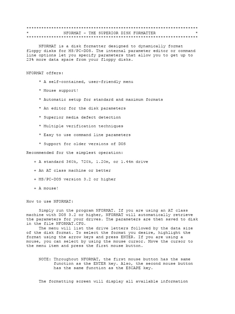 NFORMAT: Advanced Disk Formatting Tool | PDF | Floppy Disk | Data ...