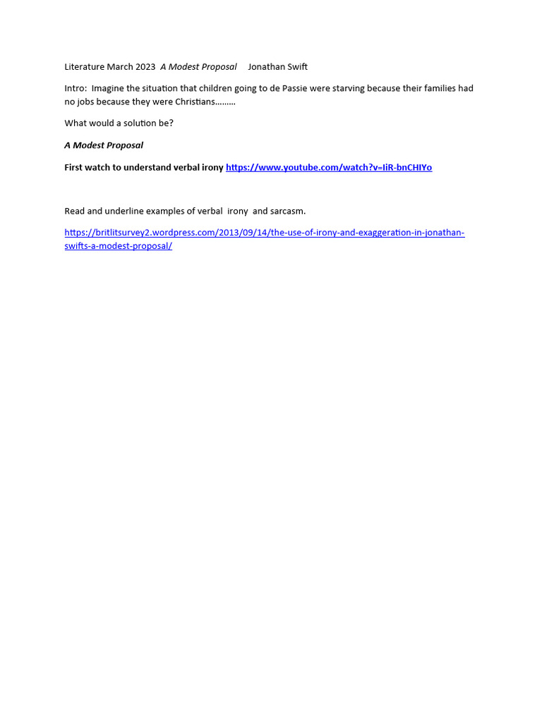 A Modest Proposal Ted Talk on Verbal Irony PDF