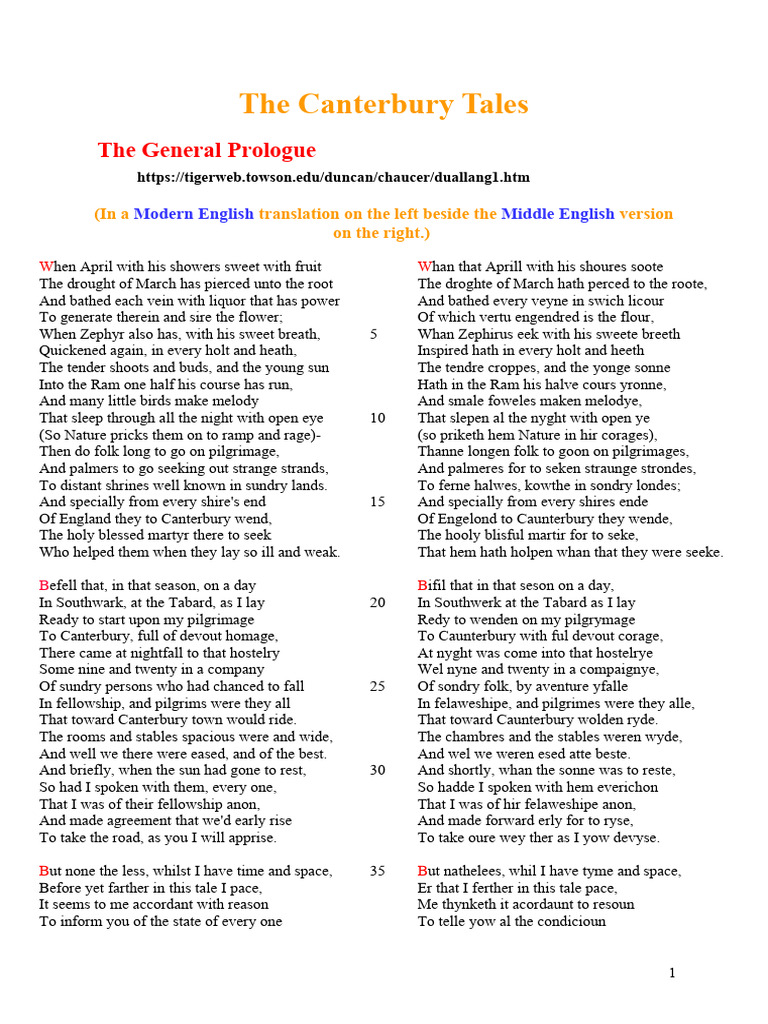 Prologue to The Canterbury Tales | PDF