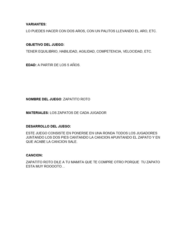 Juego Infantil: Zapatito Roto | PDF