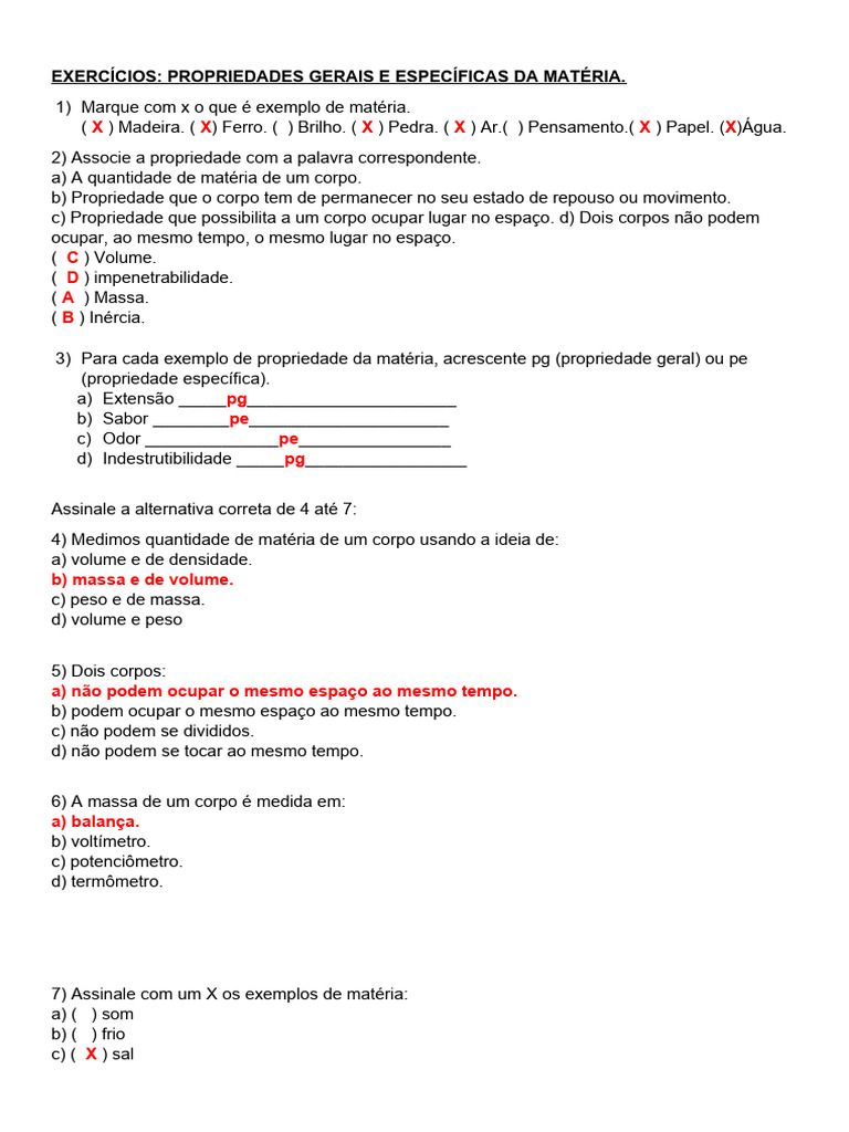 Exercícios sobre Propriedades da Matéria | PDF | Matéria | Massa